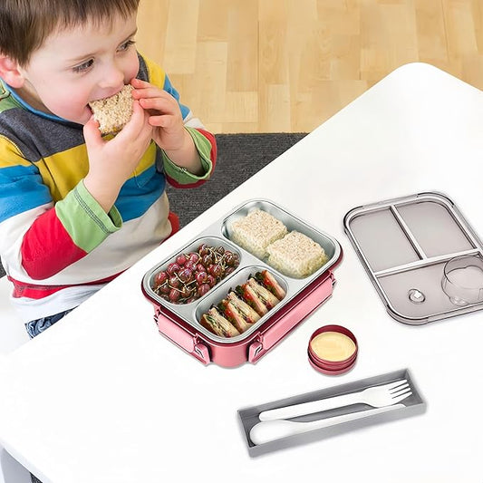 Stainless Steel Lunch Box for Kids, Girls Boys Bento Box for Food Storage Containers with Portable Utensil, Toddler Lunch Box with Removable Tray, Ideal for Ages 3-10,Dishwasher & Freezer Friendly