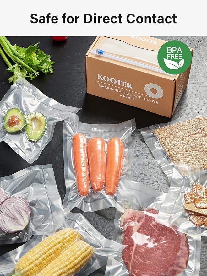 Kootek 8" x 150' Vacuum Sealer Bags Roll for Food with Cutter Dispenser, Commercial Grade Vacuum Seal Bags, BPA Free, Customized Size Food Bags for Storage, Meal Prep and Sous Vide