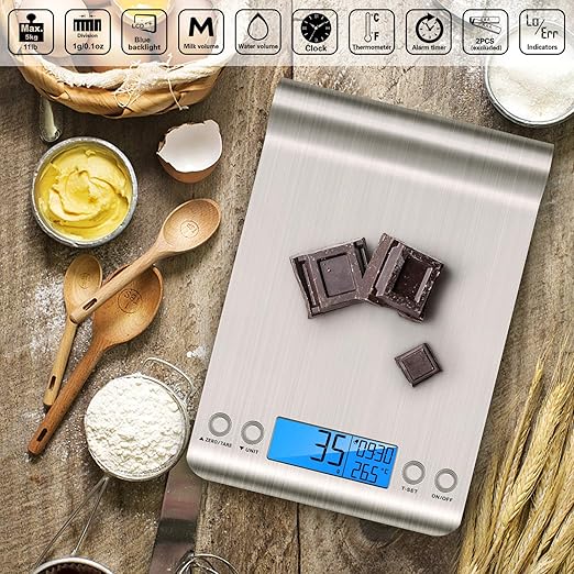 Uten Digital Kitchen Scale for Baking and Cooking, 11lb Ultra Slim Food Scale Grams and Ounces - with Hook Design, LCD Display, Timer