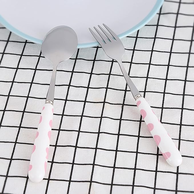 Children Flatware Set, Stainless Steel Fork Spoon with Storage Box Kids Utensils Spoon Fork Set Toddler Travel Utensils for Kids Toddlers (Pink)