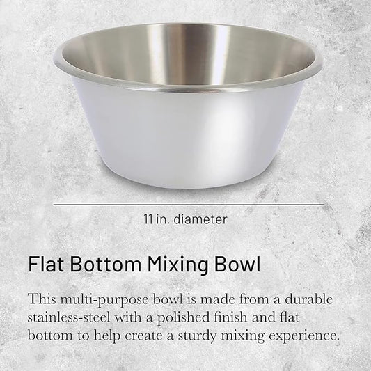 de Buyer Stainless Steel Mixing Bowl with Flat Bottom - 11”, 5.8 qt - Mix, Stir, Whip, Mash, Whisk & Combine - Dishwasher Safe - Made in France