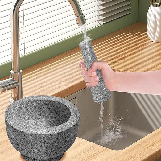 Luvan Mortar and Pestle Set,2 Cups Unpolished Granite Natural Stone Grinder Bowl for Molcajete Guacamole Bowl Crushing/Mexicano Guacamole,Spices Grinder,Herb Crusher,Salsa Pesto-6IN/Gray