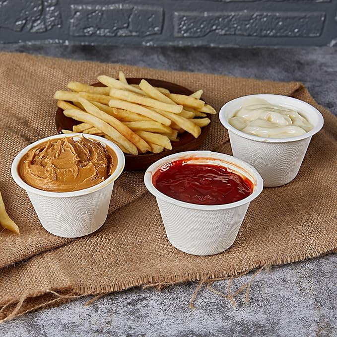 Vplus 800 Pack 4 OZ Disposable Souffle Cups, 100% Compostable Portion Cups, Made From Bagasse Fibe and Bamboo, Perfect For Dips, Food Sample, Jams, Honey, Sauces, Nuts