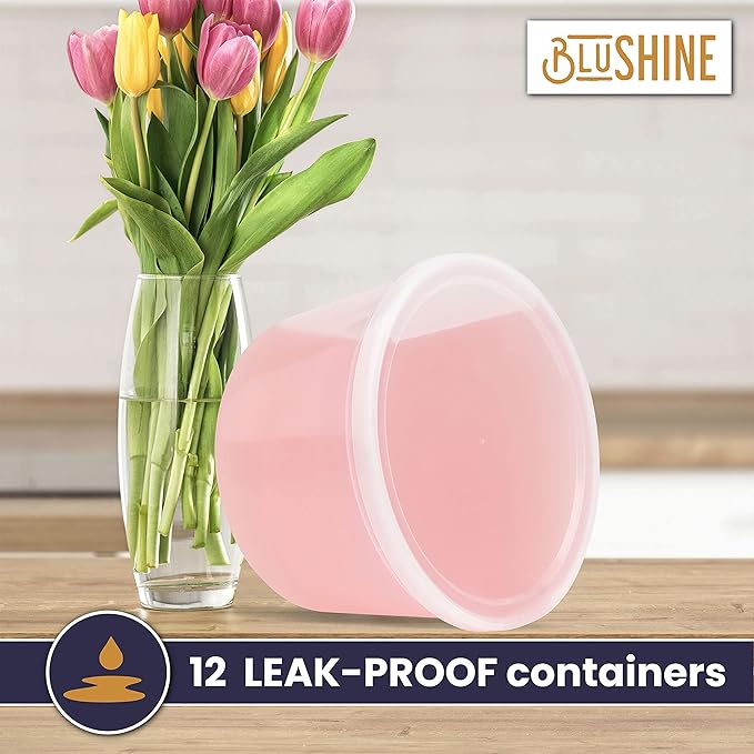 [12 Sets - 64 oz.] Plastic Deli Food Storage Containers with Airtight Leak Proof Lids - Washable And Reusable - Recyclable BPA-Free - Microwave, Fridge, and Freezer Safe