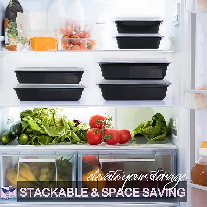 Meal Prep Containers 50 Pack - Food Storage Container with Lids, Resturaunt Take-Out Container, Durable & Airtight, Microwave & Freezer Safe for Freshness, Convenience & Organization (24oz -50 Pack)