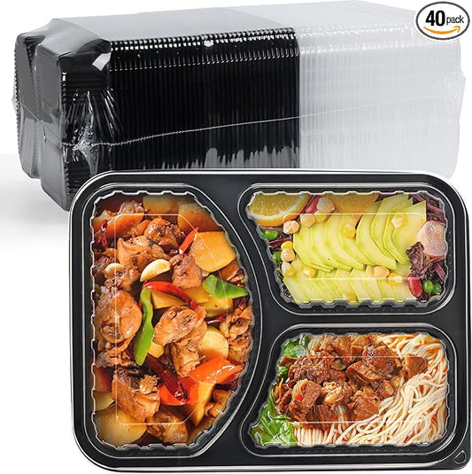 Meal Prep Container, 40-Pack 38oz - Reusable To Go Containers for Food Storage and Portion Control - Bento Boxes for Meal Planning - BPA Free Microwave Dishwasher Freezer Safe