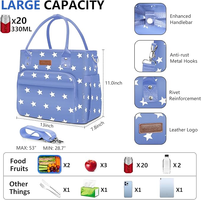 Lunch Bag Lunch Box Women - Leakproof Insulated Lunch Cooler Bag for Women - Large Lunch Tote Bags Adults, Blue Pentagram