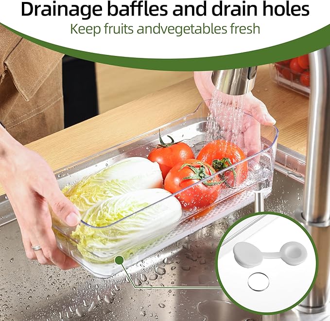 4 Pack Fridge Organizer Drawers, Stackable Pantry Organizers and Storage, Clear Pull-Out Refrigerator Organizer for Fruit, Vegetable Storage and Keep Fresh