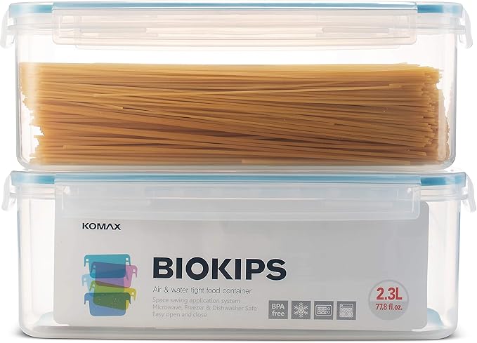Komax Biokips Pasta Storage Containers w/Locking Lids (Set of 2) Airtight Food Storage Containers for Pantry - Pasta Containers for Organizing Pantry - Dishwasher Safe Canister Set (11.5 x 3.5 x 4.3)