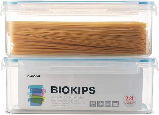 Komax Biokips Pasta Storage Containers w/Locking Lids (Set of 2) Airtight Food Storage Containers for Pantry - Pasta Containers for Organizing Pantry - Dishwasher Safe Canister Set (11.5 x 3.5 x 4.3)