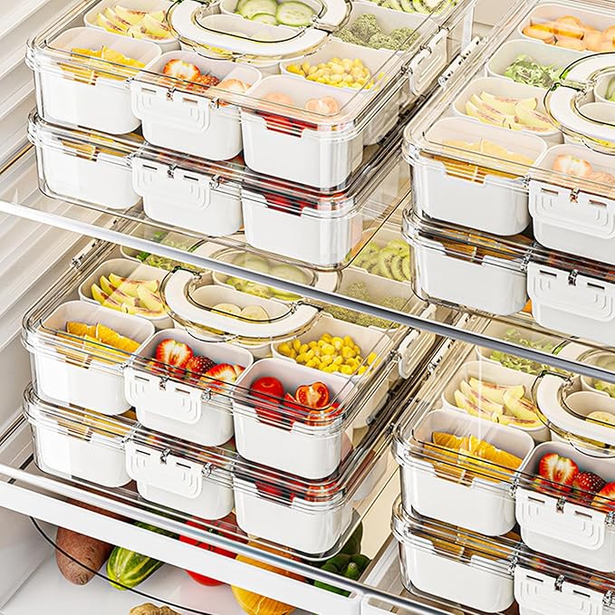 Divided Serving Tray with Lid and Handle, Portable Snack Box, 12 Compartments Veggie Fruit Tray, Charcuterie Platter Snackle Box Container for Party, Nuts, Snacks, Entertaining, Picnic, 2 Pack