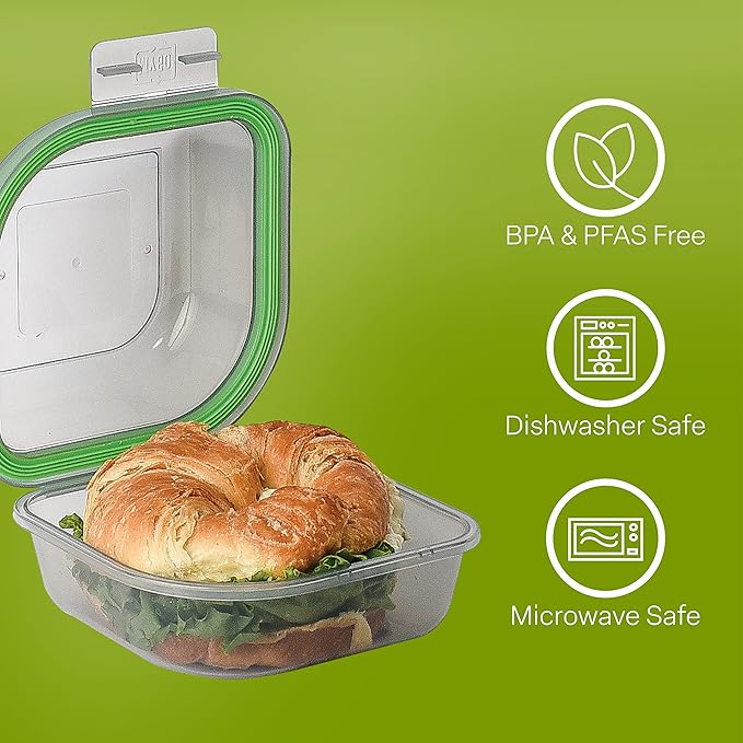 Bun Sized To-Go Compartment Container, 5-1/2" X 5-1/2" X 3-1/2" Reusable, Microwave Safe, NSF Certified, Smoke/Green