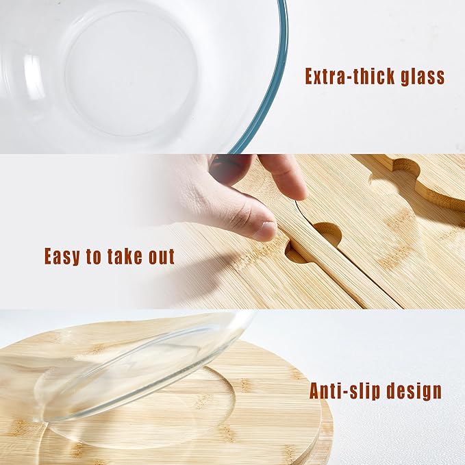 Glass Salad Bowl With Lid, 4.7 Quart Large Serving Bowl Thick Glass Fruit Bowls With Bamboo Utensils, 10.7Inch Trifle Bowl for Salad, Pasta, Dessert Display Cake, Microwave Safe