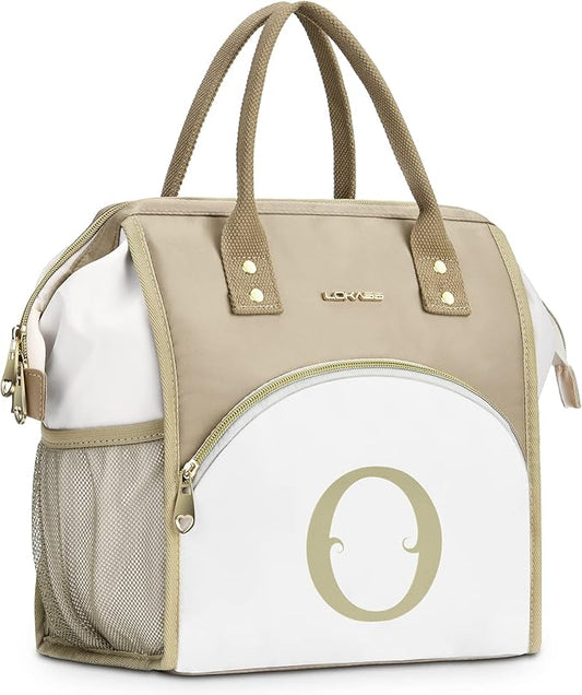 Personalized Lunch Box for Women, Reusable Insulated Lunch Bag, Wide-Open Adult Lunchbox Cooler Lunchbag Snack Organizer, Initial Leakproof Lunch Tote Bag for Picnic Work Outdoors, O