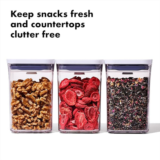 OXO Good Grips 3-PC Small Square Short POP Container Set, White,Grey