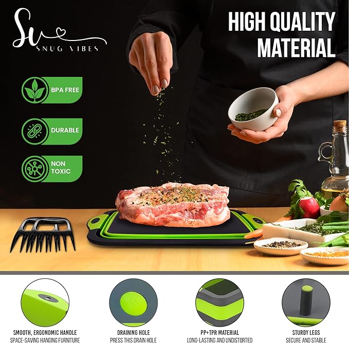 BBQ Prep Tub - Collapsible Chopping Board With Meat Shredder Claws - Food Grade Plastic and Silicone Wash Basin for Seasoning, Veggies - Cutting Board - Camp Kitchen