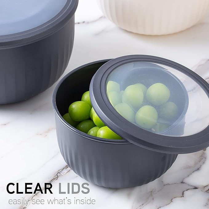 COOK WITH COLOR Prep Bowls with Lids- Wide and Deep Nesting Plastic Small Mixing Bowl Set with Lids, 12 Piece Set - Deep Bowls, Speckled Black