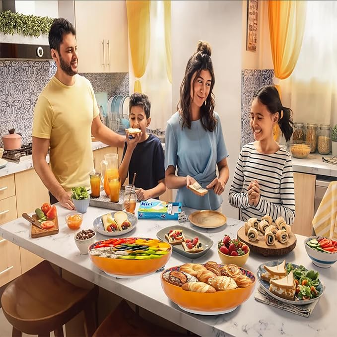 Large Serving Bowls，10 inch Ceramic Salad Bowls，Ideal Housewarming Gift，Vibrant Color Soup Bowls for Party，Pasta，Fruit，Dishwasher & Microwave Safe Soup Bowls (Orange)