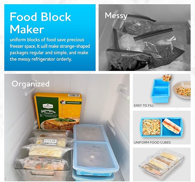 Silicone freezer molds, 2-cup Silicone Freezer Trays with Lid,Soup Freezer Container large Ice Cube Molds, Perfect for Storing Lasagna, Leftovers, Sauces, Portioned Meals and More dishwasher safe