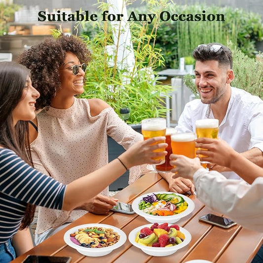 12 oz Disposable Paper Bowls, 150 Pack Bowls Disposable Heavy Duty, Compostable Paper Bowl With White Bagasse, Biodegradable Soup Bowls for Salad, Ice Cream, Dessert