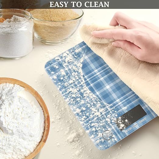 Food Scale Kitchen Digital Scale Food Ounces and Grams Dieting Baking Cooking Waterproof Glass Panels LCD Display,4 Units Scale Tare Function Plaid