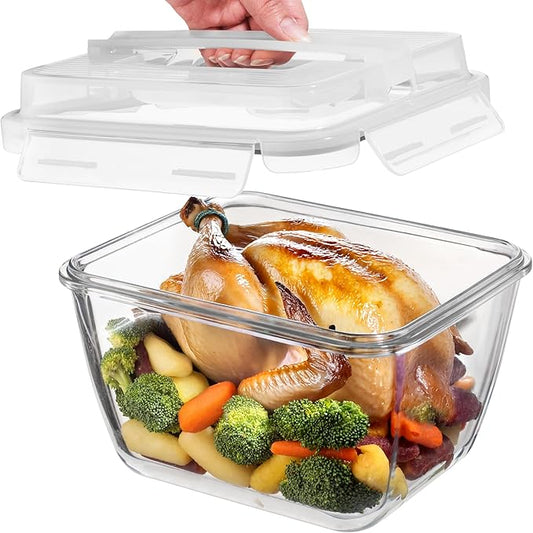 Razab 17 Cups / 132 Oz / 3900ml Large Glass Food Storage Containers with Lids - Leakproof, BPA-Free Large Meal Prep Container Ideal for Roasting Turkey, Store Leftover - Microwave & Oven Safe