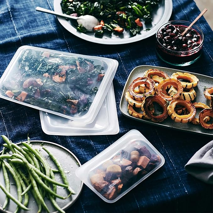 Stasher Premium Silicone Reusable Food Storage Bags, 4-Pack, Clear, Multi-Use Food Storage Bags, Lunch Bag, Travel Containers, BPA Free, Leak-free, Dishwasher-Safe, Eco-friendly