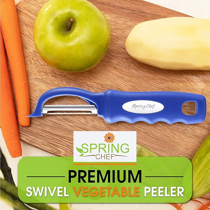 Spring Chef Premium Swivel Vegetable Peeler, Sapphire & Stainless Steel Magnetic Measuring Cups, Set of 7, Black - 2 Product Bundle