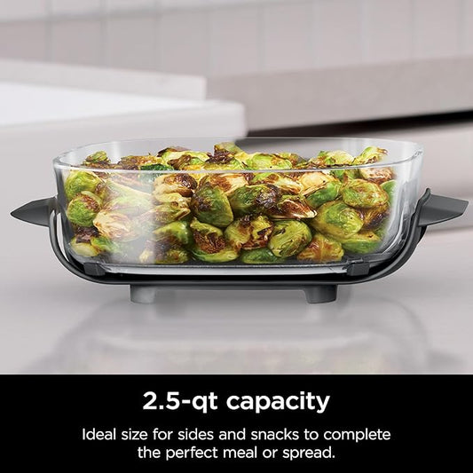 Ninja 2.5 QT TempWare Glass Container with Storage lid, Compatible Crispi Portable Cooking System, Microwave, Freezer and Dishwasher Safe, PFAS Free Glass Cooking Surface