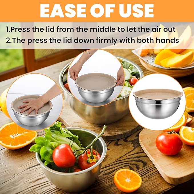 7 Pcs Stainless Steel Mixing Bowls With Lids Set, Stackable Metal Nesting Bowls with Airtight Covers for Cooking, Baking, Serving, Non-toxic & Dishwasher Safe, Size 0.63/1/1.4/2/2.5/3.2/4.2QT