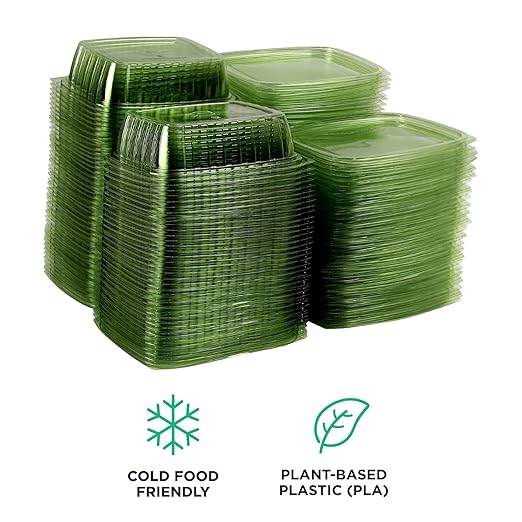 ECO PRODUCTS Compostable 24oz Rectangular Deli Containers With Lids, Pack of 50, Veridian Clear Green Meal Prep, Made from PLA, A Renewable Material Made from Plants, One Lid Fits All