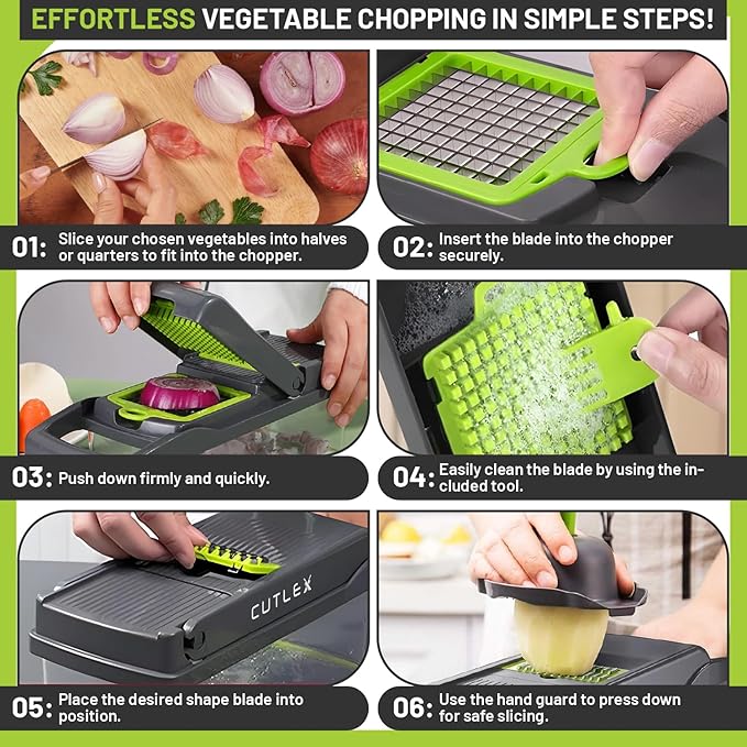 16 in 1 Stainless Steel Vegetable Chopper, Mandoline Slicer, Onion Chopper, Food Cutter with Container, Cheese Grater