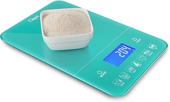 Ozeri Touch III 22 lb (10 kg) Digital Kitchen Scale with Calorie Counter in Tempered Glass, Teal Blue