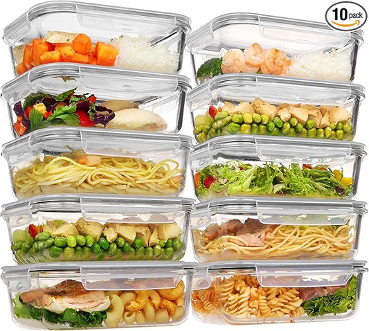 Vtopmart 10Pack 35oz Glass Food Storage Containers with Lids, Meal Prep Containers, Airtight Lunch Containers with Snap Locking Lids, for Microwave, Oven, Freezer and Dishwasher