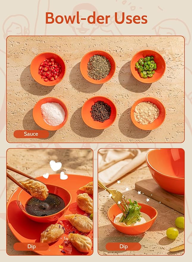 Sweese 4 Inch Porcelain Small 4 oz Bowls for Sauce | Charcuterie | Dipping | Snack | Condiment | Side Dishes Set of 6 - Microwave, Dishwasher and Oven Safe - Hot Assorted Color