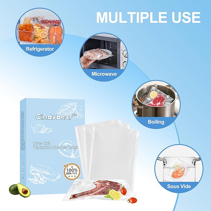 150pcs Vacuum Sealer Bags, Gallon 11"x16" and Quart 8"x12" and Pint 6"x10" Food Saver Bags, Pre-cut Commercial Grade Vac Bags for Food Storage, BPA Free, Heavy Duty, Meal Prep or Sous Vide