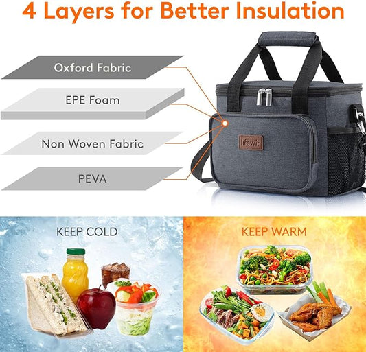 Lifewit Large Lunch Bag Insulated Lunch Box Soft Cooler Cooling Tote for Adult Men Women, Dark Gray 12-Can (9L)