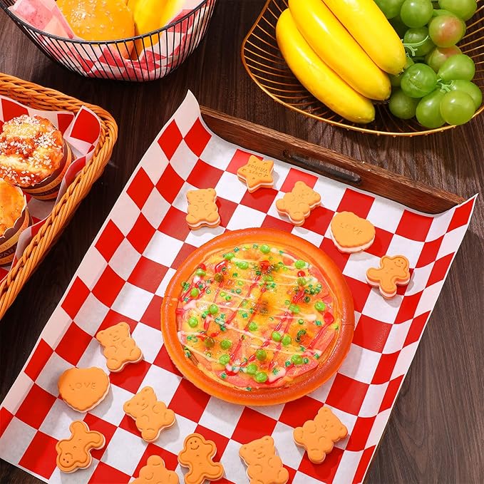 Honeydak 600 Pcs Sandwich Wrapping Paper Sheet 15x15 Checkered Food Wax Sheets Parchment Paper Basket Liner Grease Restaurant Wedding Party Supplies for Wrapping Bread Burgers(Red)