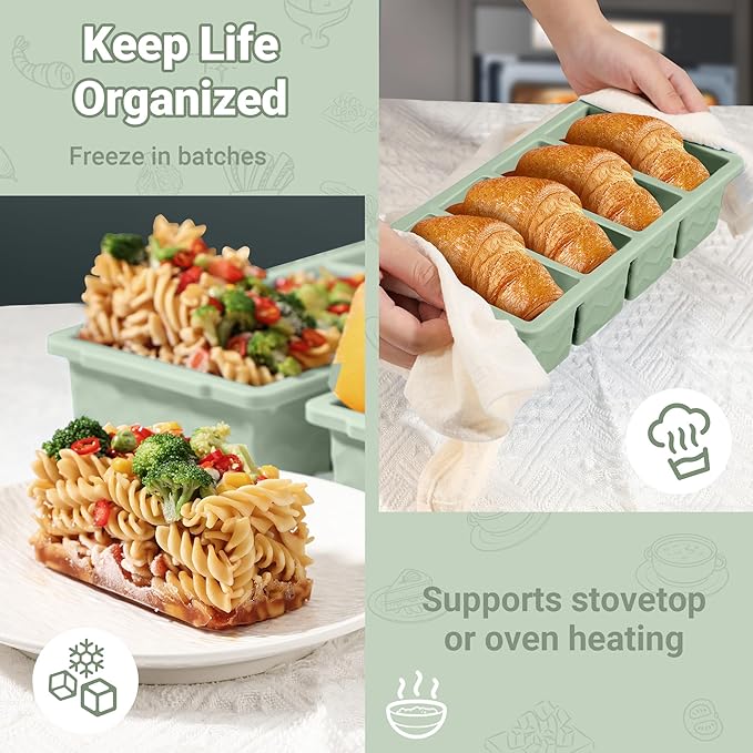 Silicone Freezer Tray for Soup with Lid – 1-Cup Soup Container Cube Style Ice Cube Trays for Freezer, Meal Prep & Food Storage, Freeze 250mL/125mL Portions – 2 Pack