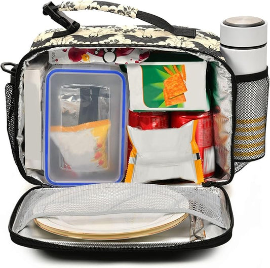 MNSRUU Student Lunch Bag Bats and Flowers Vintage Insulated DinnerTotes Picnic Bag Lunch Box with Adjustable Shoulder Strap for Teen Kids Adults