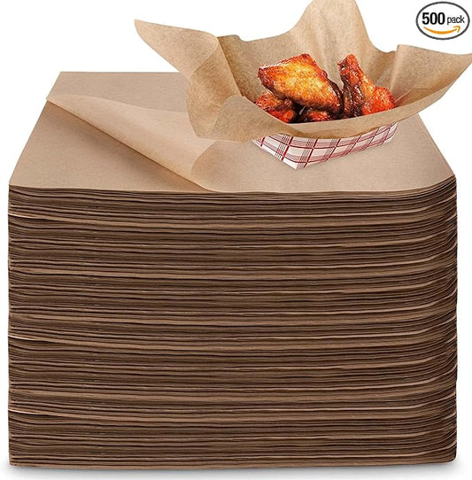 Stock Your Home 12 x 12 Grease Proof Deli Wrappers (500 Pack) - Pre Cut Natural Wax Paper Sheets - Recyclable Food Basket Liners -Kraft Deli Squares For Sandwiches, Lining Wire Food Baskets, Food Tray