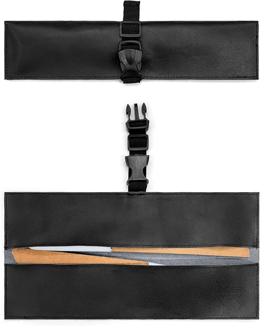 Under NY Sky Genuine Leather Knife Roll Case - 2 Slots - Real Leather Pouch - Portable Bag for Cooking Tools, Utensils, Cutlery Knives, Brushes - Chefs, Kitchen, Travel, Gift - Black L