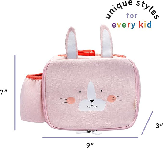 Toddler Lunch Bag for Girls and Boys, Lunch Box for Kids Ages 2–5, Fully Insulated with Padded Handle, Storage Pocket and Water Bottle Pocket, Lightweight, Easy to Clean, BPA-Free - Rabbit