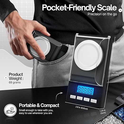 Flexzion Digital Milligram Scale Kit - 50g/0.001g, High Precision Micro Scale, Jewelry Scale, Powder Scale, Reloading Scale, Mg Scale for Weighing Powders & Medicine, Includes 50g Calibration Weight
