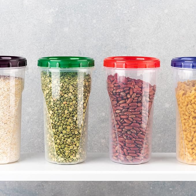 PLASTICPRO [48 oz 4 Pack] Twist Top Deli Containers Clear bottom With blue Top Twist on Lids Reusable, Stackable, Food Storage Freezer Container Pack of 4