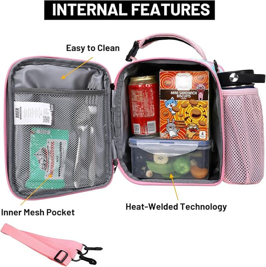 MIER Expandable Lunch Bag Insulated Lunch Box for Teen Girls Women to School Work Travel Portable Lunchbox Bags with Shoulder Strap and Water Bottle Holder(Green-Unicorn)