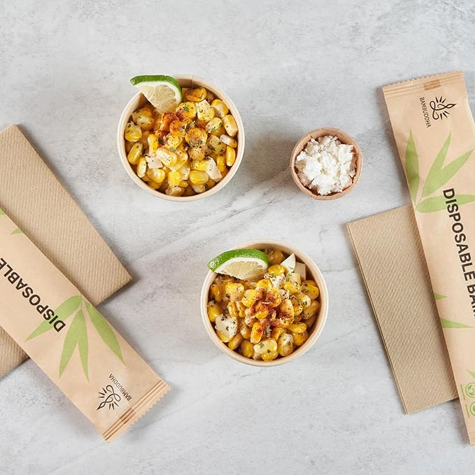 Restaurantware-Sustain 4 Ounce Paper Soup Containers, 50 Disposable Ice Cream Cups - Lids Sold Separately, With PLA lining, Bamboo To Go Hot Soup Bowls, Compostable, Greaseproof
