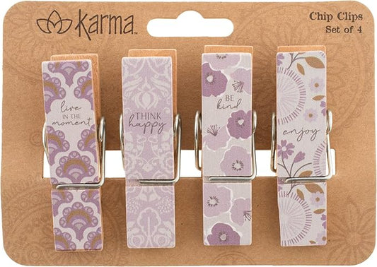 Karma Chip Clips - Bag Clips - Potato Chip Bag Clips - Colorful and Fun Bag Clips for Food and Storage - One Size - Lilac Patterns