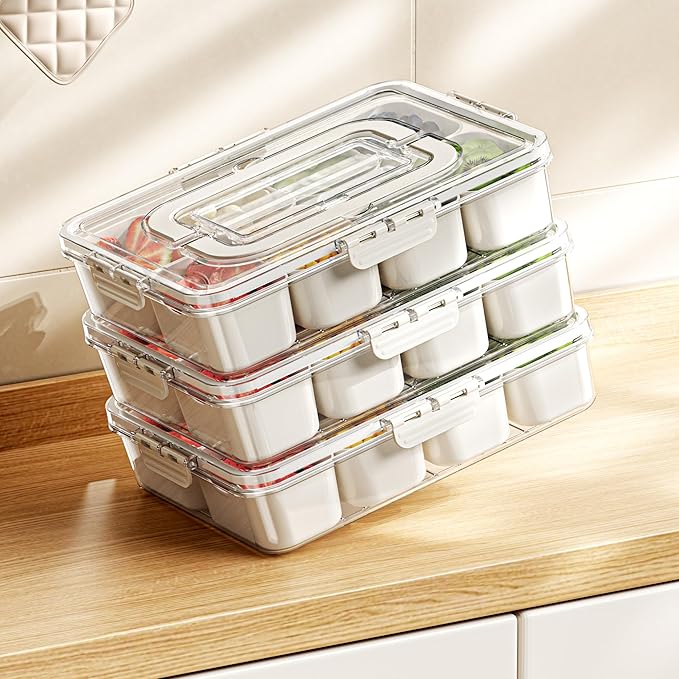 Divided Serving Tray with Lid and Handle Charcuterie Container Snackle Box Portable Storage Organizer Platter with Forks and Spoons for Fruit, Snacks, Veggie, Nuts, Perfect for Party, Picnic(1 Pack)