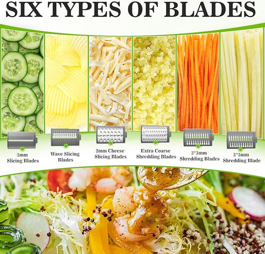 Electric Cheese Grater Rotary Slicer-One-Touch Control Vegetable Slicer, Nuts Grinder Cheese Shredder for Home Kitchen Use, 6 Replaceable Stainless Steel Blades(White)